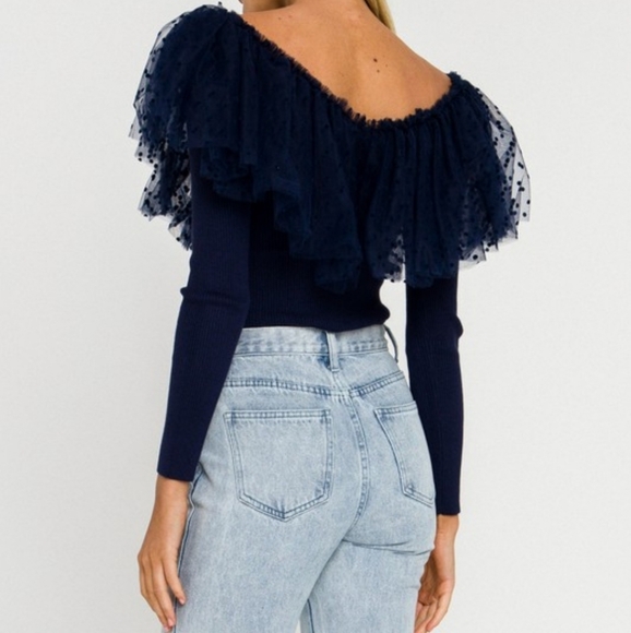 Dotted Mesh Ruffle Knit Top - Picture 5 of 6